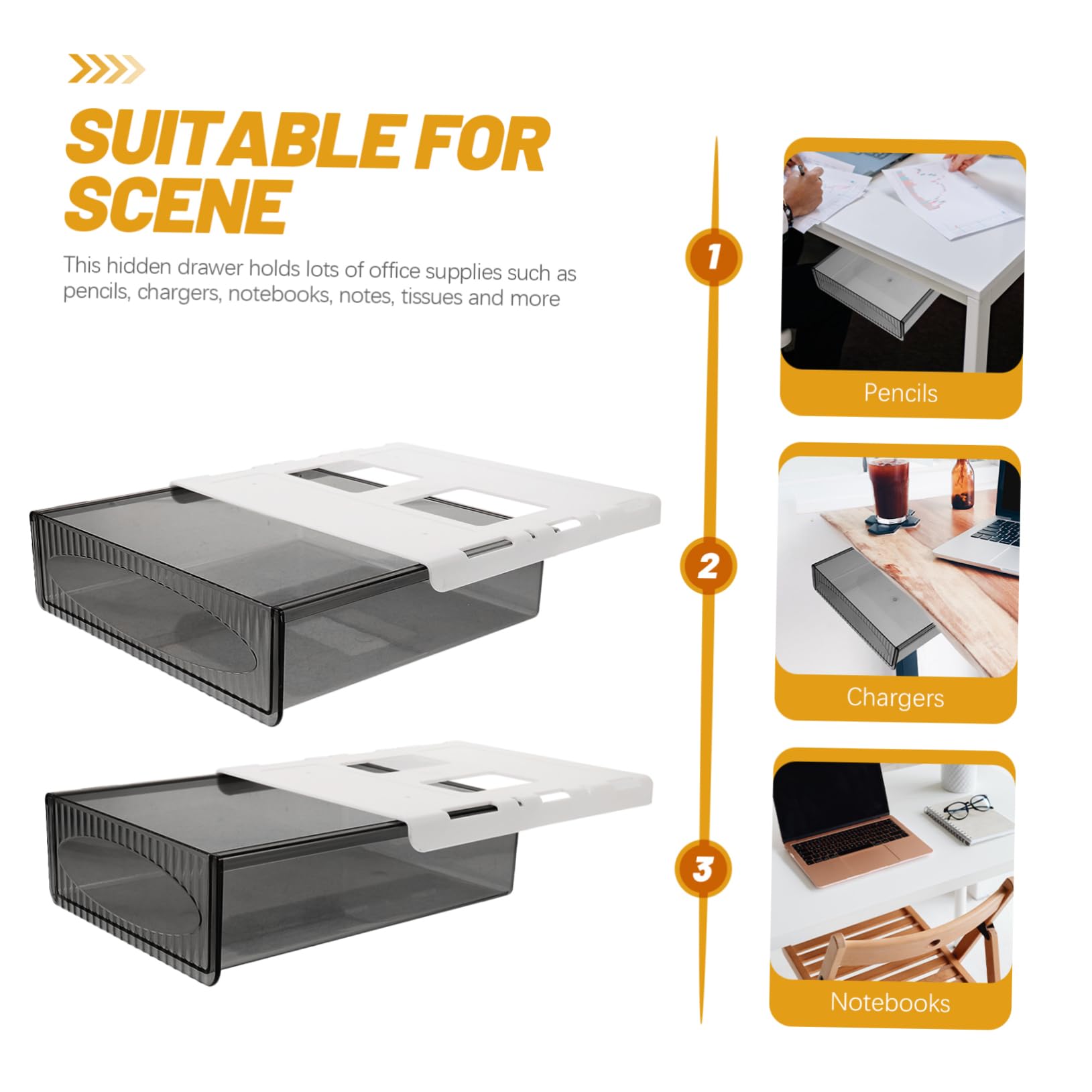 OSALADI 2pezzi Sotto la Scrivania Organizer in Plastica Resistente Cassetto da Scrivania Adesivo per Installazione Facile Cassetto Nascosto per Uso Domestico e Ufficio Organizza Oggetti