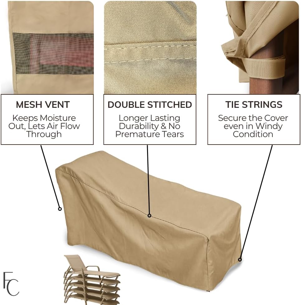 Formosa Covers | Chaise Cover for 4-8 Stacked Loungers, Premium Tight Weave, Anti UV, Superior Water Resistance, Adjustable Peel and Secure Fasteners - Taupe