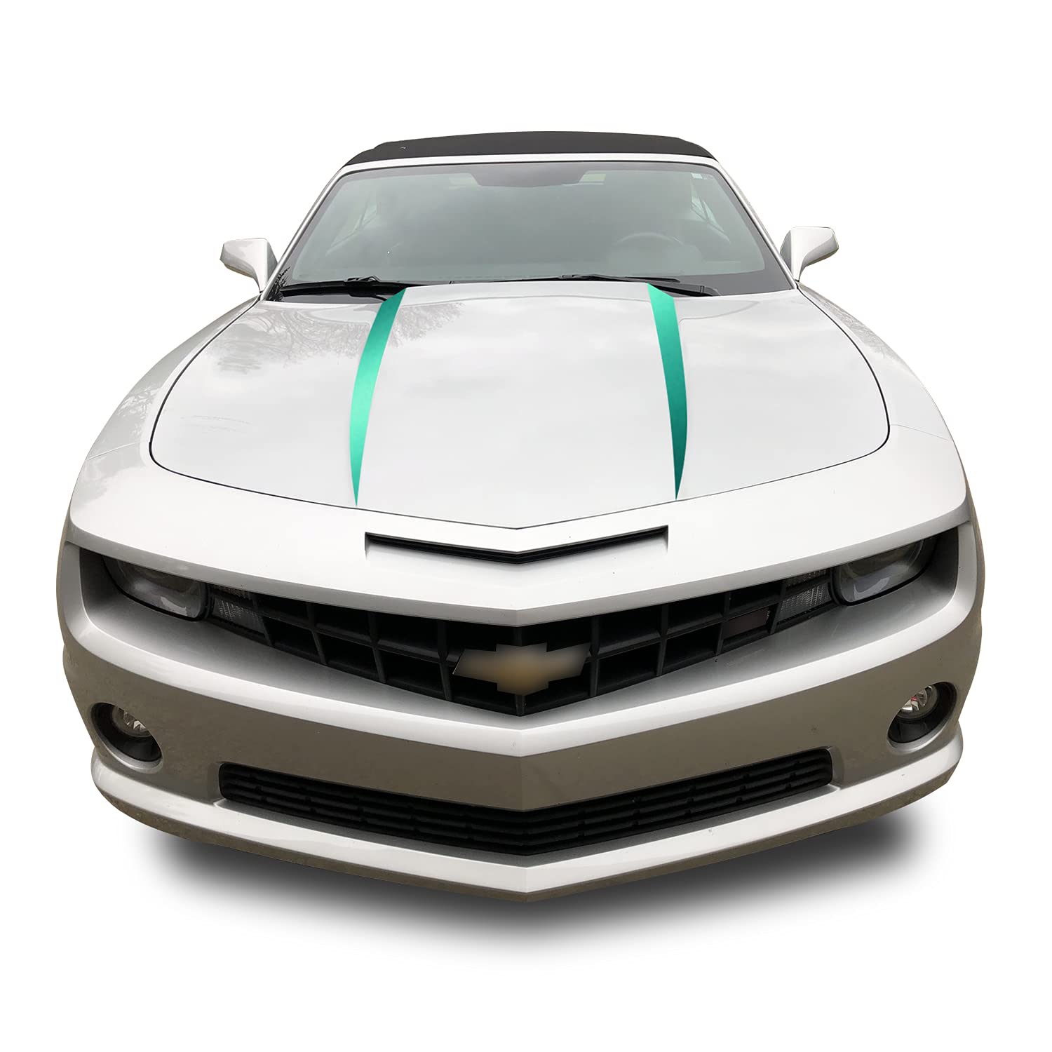Gomu Hood Spears Stripes Vinyl Decal Overlay Wrap Trim Inserts Sticker Compatible with and Fits Camaro 2010 2011 2012 2013 2014 2015 - Metallic Matte Chrome Teal