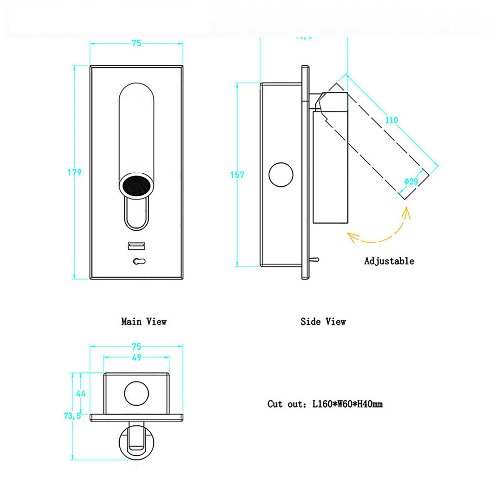 Lampada Parete A LED Lettura sul Comodino - Lampada Lettura Testiera, Luce Notturna Focus, Porta di Ricarica Rapida USB, Testa Girevole, Supporto A Parete (Type C A)