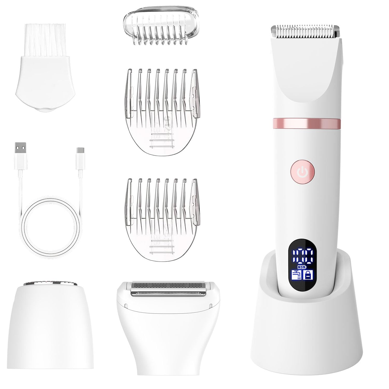 Scttomon Damenrasierer für Gesicht, Achseln, Beine, Arme & Bikinizone Rasierer Elektrorasierer Körpertrimmer Intimrasierer Bikini-Trimmer für Frauen Wasserdicht Nass/Trocken LCD-Display 3-in-1 Orange