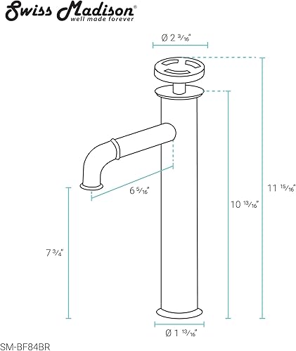 Miniatura 3 de Swiss Madison Well Made Forever SM-BF84BB, Avallon de un solo agujero, rueda de una sola manija, grifo de baño de arco alto en negro mate con asas