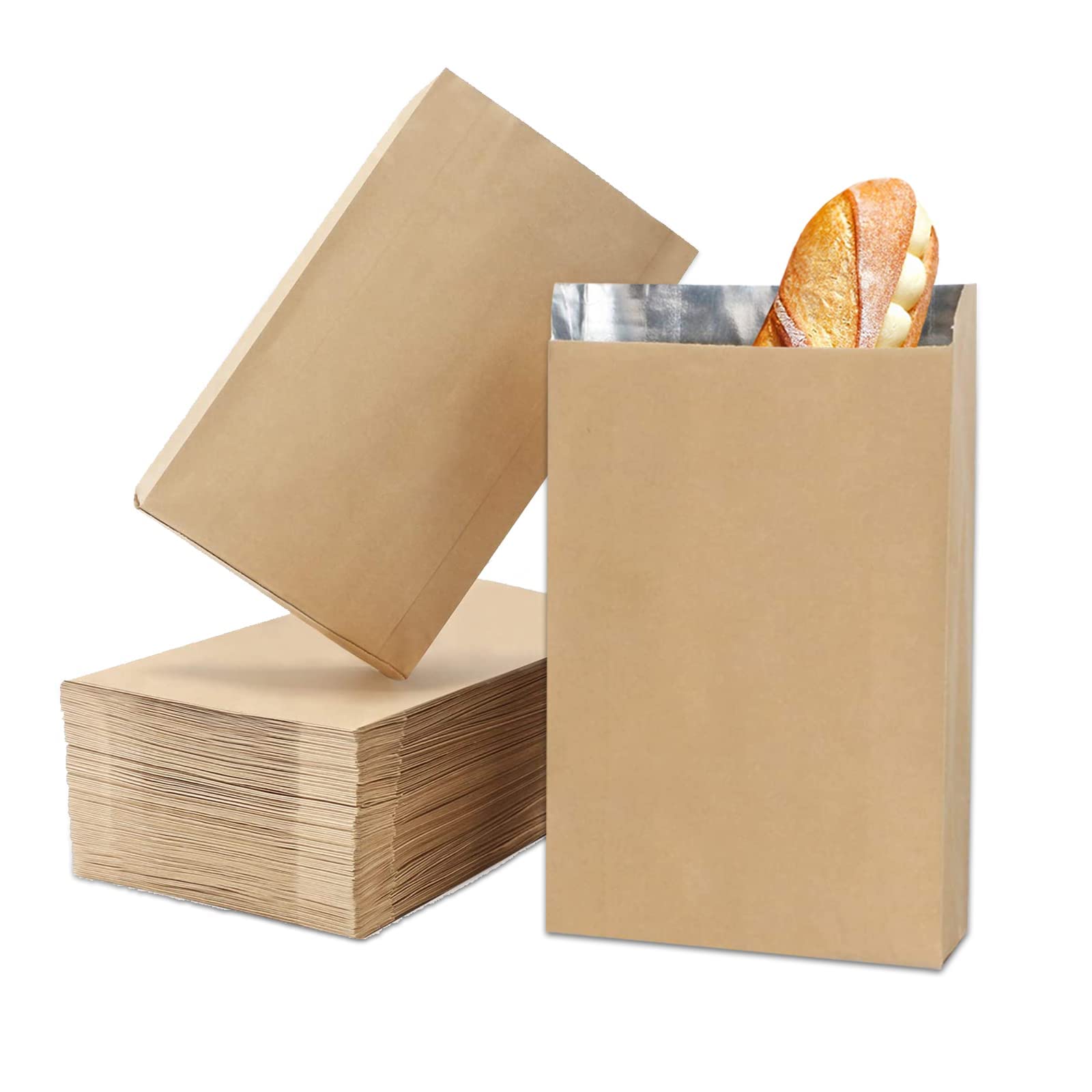 MAKINGTEC Kraft Paper Kitchen Bags, 50pcs Aluminum Foil Lunch Bags, Oilproof Burger Bags Lined with Aluminum Foil, Oil-Proof and Insulated, BBQ Bags, Cookie Bags, Popcorn Bags, 8.6×4.7×1.5 Inches