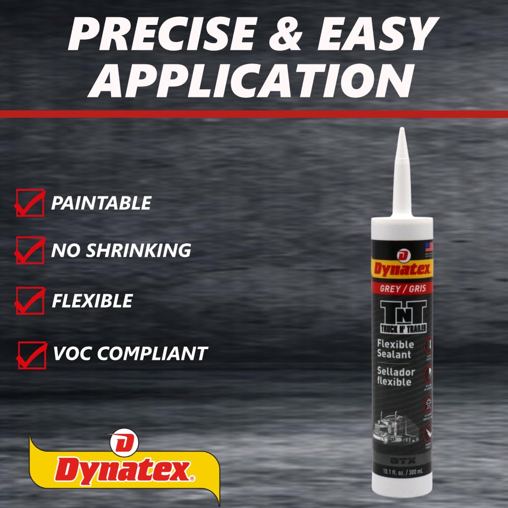 Dynatex Truck N Trailer Grey Flexible Sealant 10.1 oz Caulk Tube - Ultra Synthetic, Primerless Adhesion, All-Weather, Permanent Elastic Seal (8-Pack)