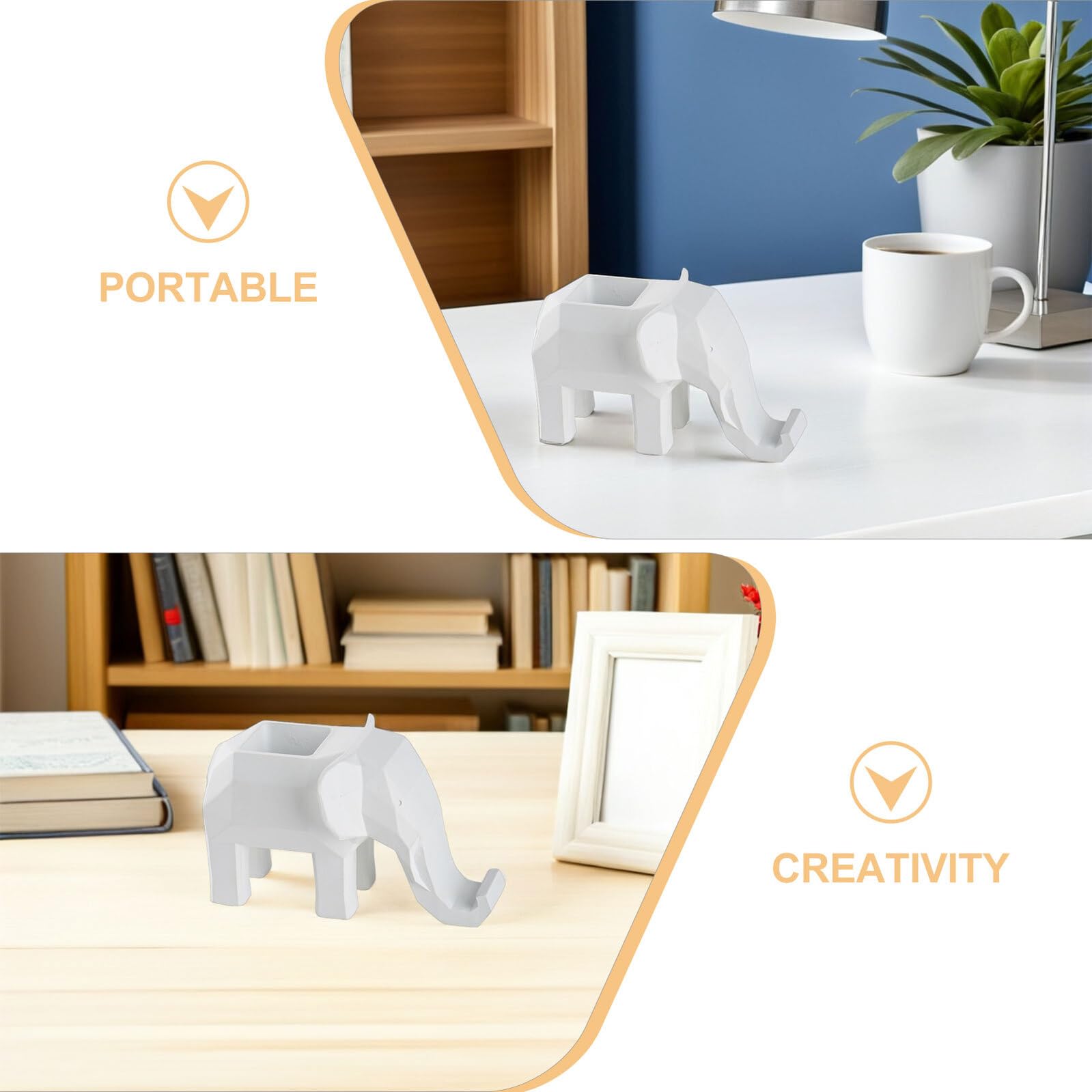 Hemobllo Portapenne da Scrivania in Resina Bianca con Supporto per Telefono a Forma di Animale Geometrico, Organizer Multiuso per Ufficio, Aula e Casa, Decorazione Funzionale per Spazio