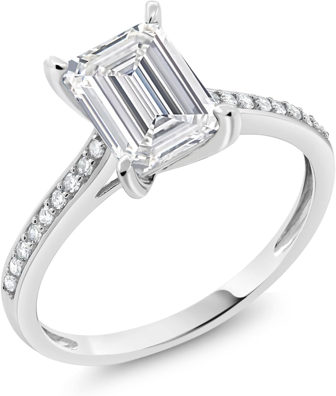 Gem Stone King 10K White Gold IGI Certified Lab Grown Diamond Engagement Ring For Women | 2.18 Cttw | Center Emerald Cut Diamond 2 Ct | D-E Color | VS1-VS2 Clarity