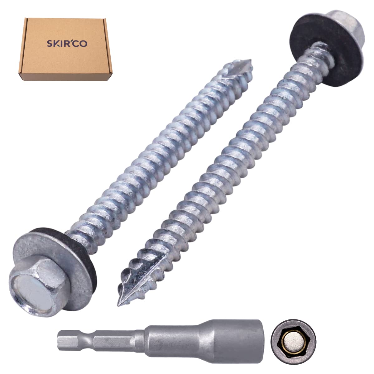 SKIR'CO Tornillos para techos chapados en zinc, 6,5 x 75 mm, tornillos autorroscantes con arandelas EPDM, cabeza hexagonal