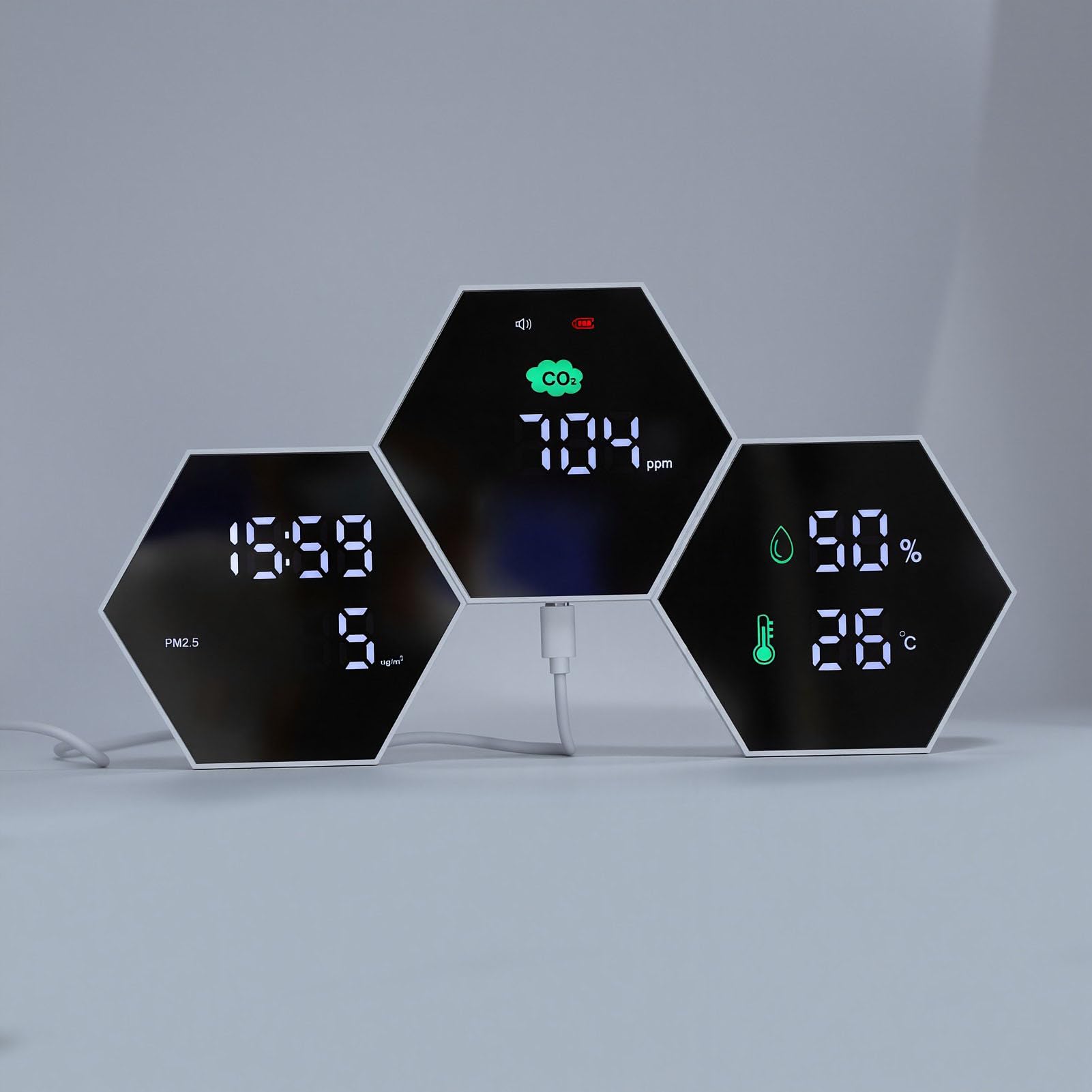 Generic Detector de Calidad del Aire WiFi Monitor Ajustable para el Aula de la Oficina en Casa - Dispositivo de Monitoreo de CO2 PM2.5 con Alarma y Pantalla HD