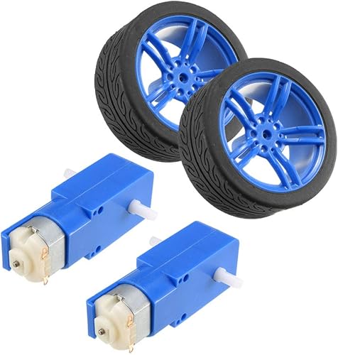 uxcell Motor eléctrico de CC de 3-6 V, con engranaje de eje doble, caja de cambios magnética TT, con 2 ruedas de neumáticos de coche, mini