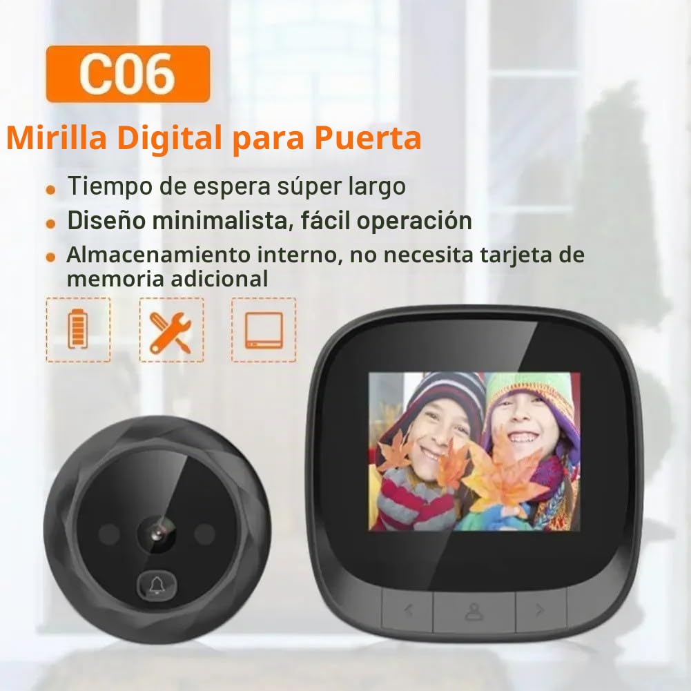 Mirilla electrónica 2,4 Pulgadas con Pantalla LCD, visión Nocturna infrarroja y Lente Gran Angular de 90 Grados para Seguridad del hogar.