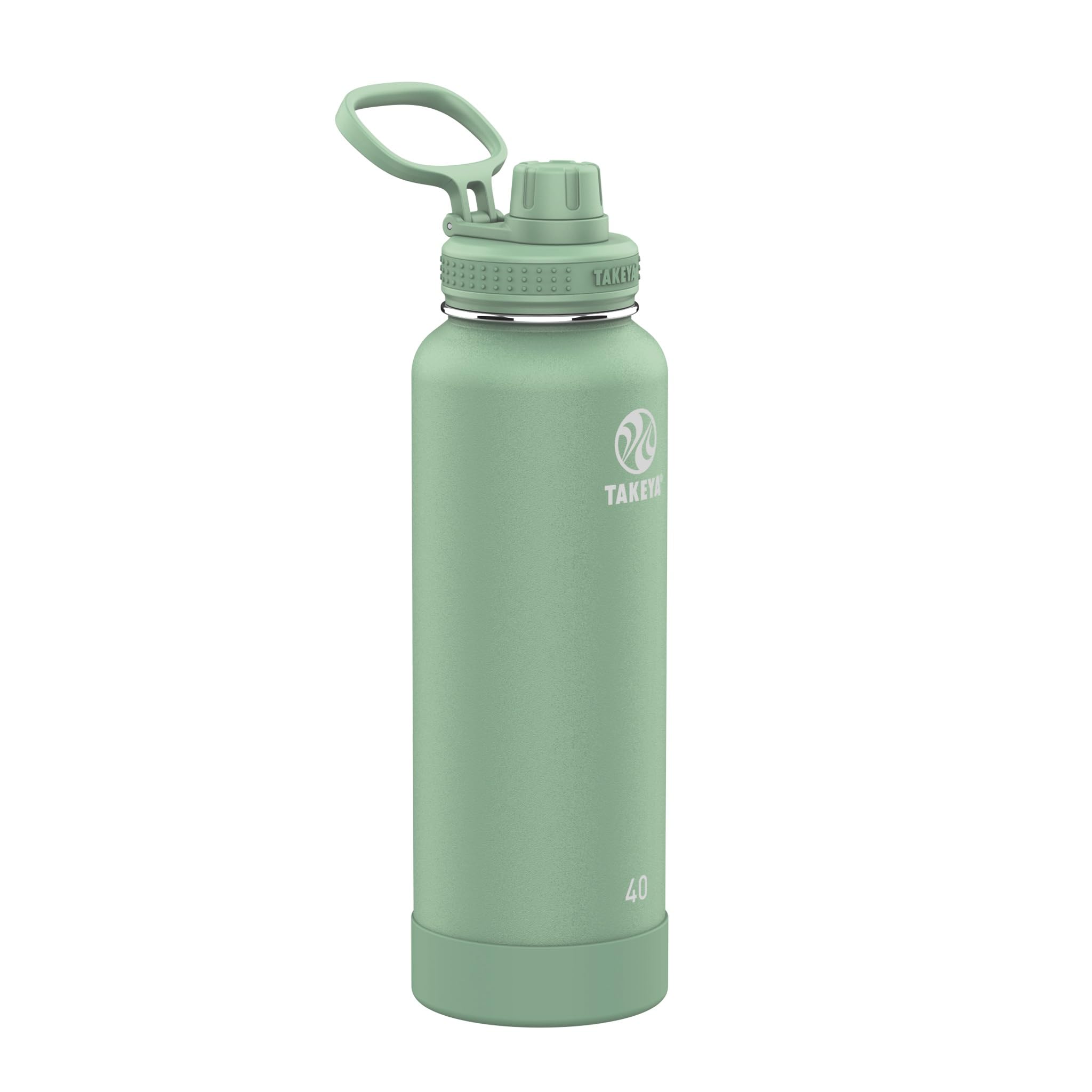 Takeya Actives Water Bottle with Spout Lid - Bottle with Double Stainless Steel Insulation - Dishwasher Safe &amp; BPA-Free - Bottle with Spout Lid &amp; Removable Bumper - 40 oz, Cucumber