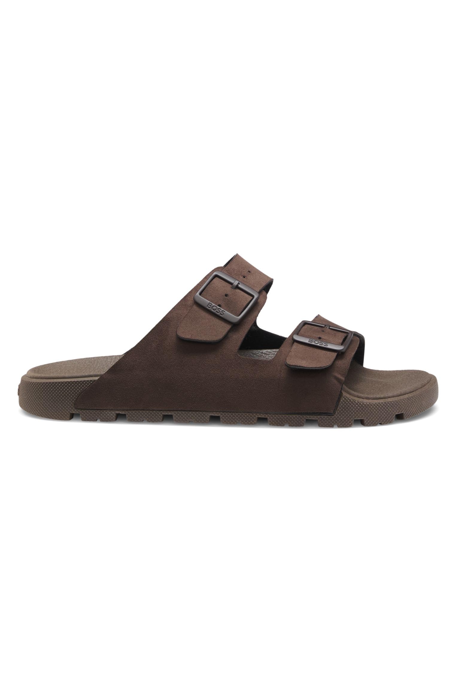 BOSS Mens Surfley Sand Twin-strap slides with branded buckles Size 5