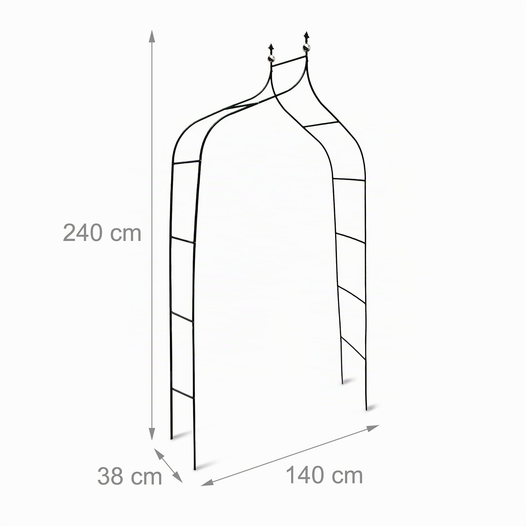 Set de 2 Arches à rosiers courbée avec Pointe, métal 2,4 m, Arceau de Jardin, obélisque, tuteur Plantes grimpantes, Vert