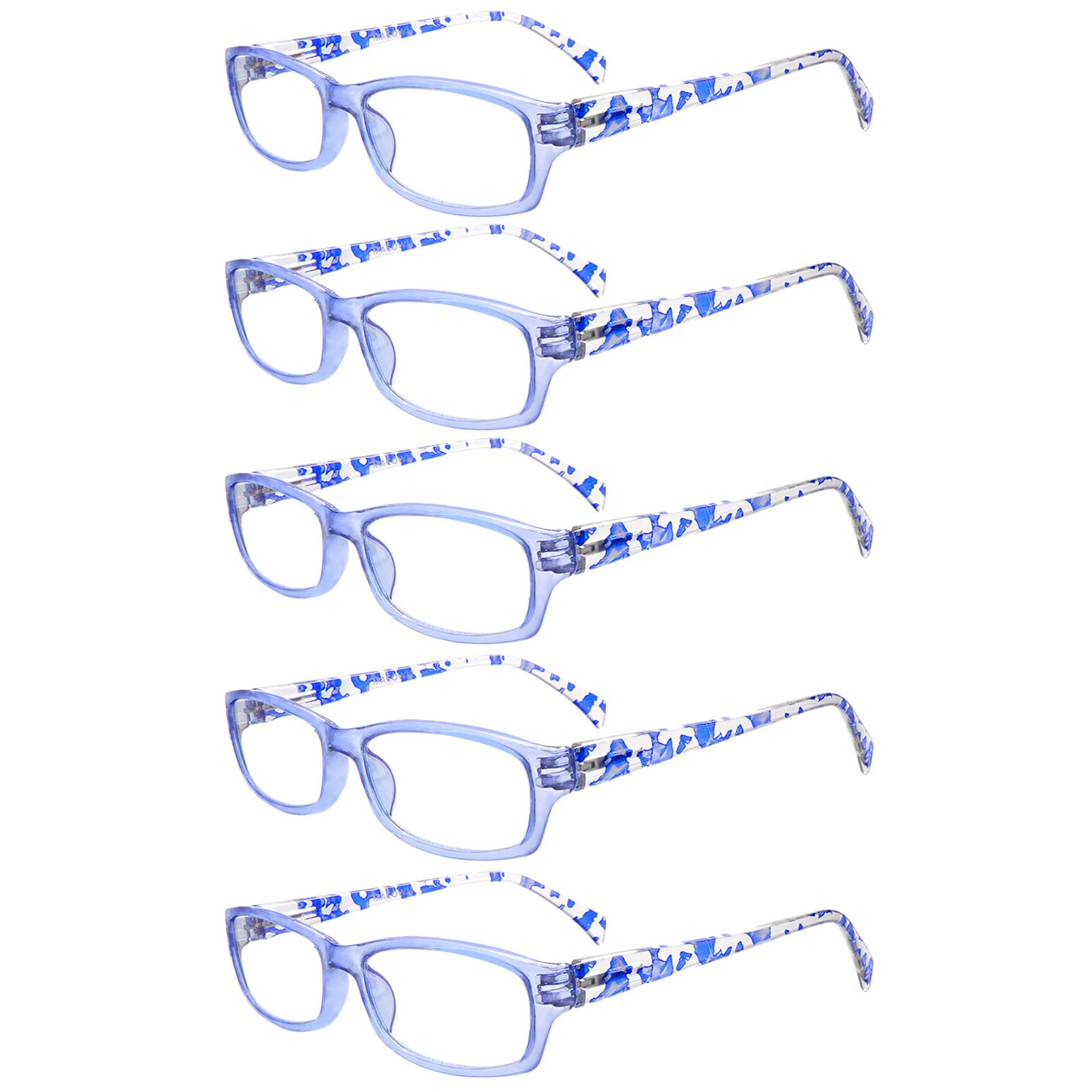 Lesebrille für Damen, Computerleser, Blaulichtblockierung, verschwommenes Sehen, trockene Augen, Anti-UV-Blendung, 5 Stück