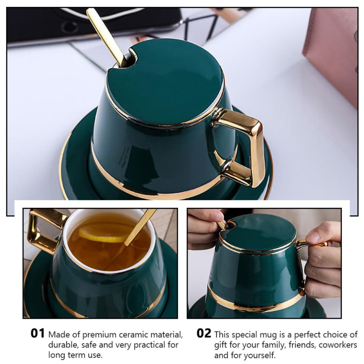 Set Tazzine Caffè in Ceramica Verde, Stile Europeo, per Ufficio
