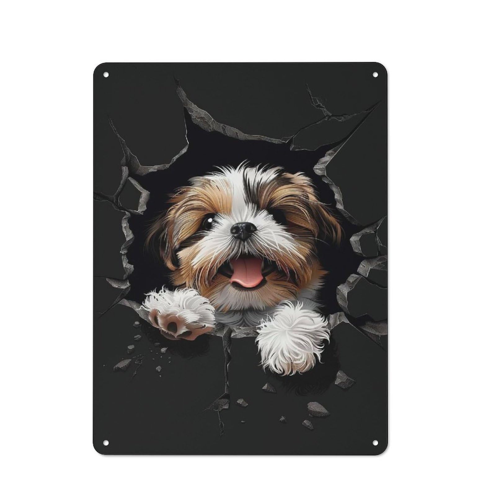 Junmoney Style-9 Shih Tzu(2) Vintage Metal Wall Decor 40X30cm, Vintage Metal Sign For Hallway, Home Bar, Garage Or Study
