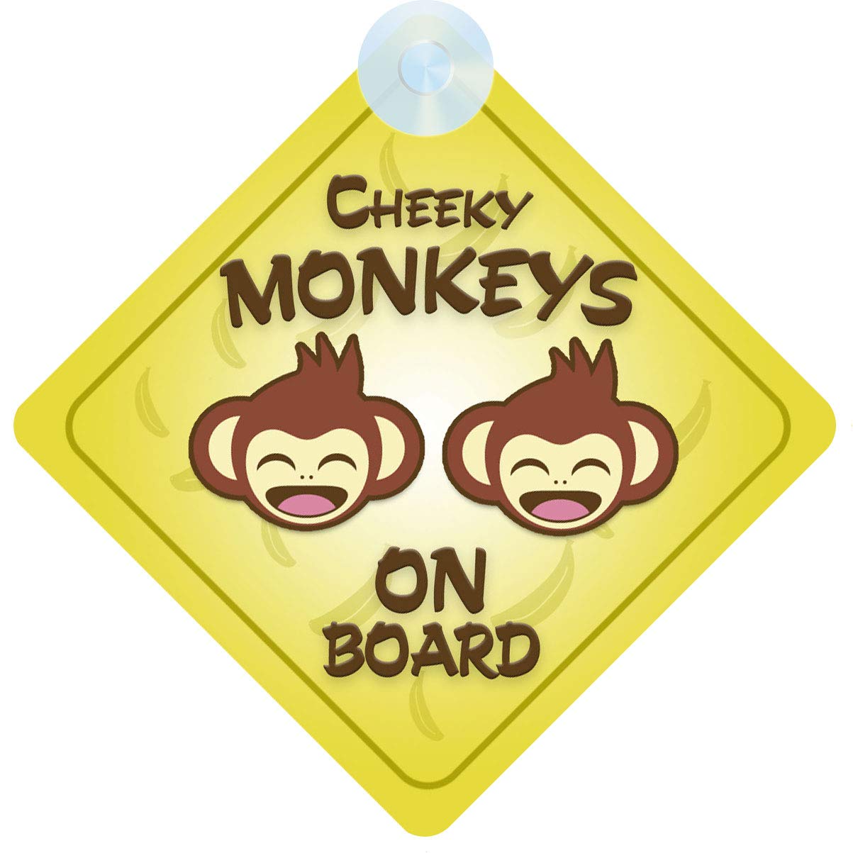 Cheeky Monkeys on Board Car Sign for Children/Baby Boys and Girls Non Personalised Character Theme, Yellow, (12 x 18) inches