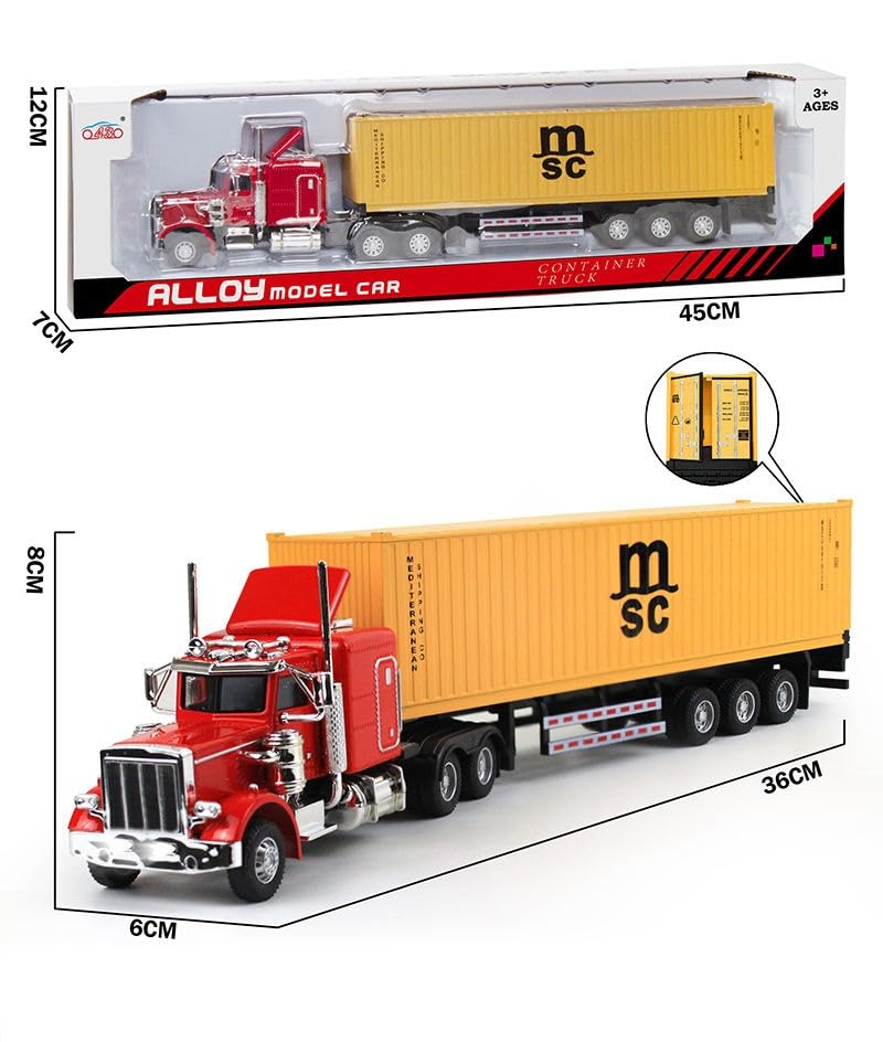 Image of 1 /32 Diecast Truck Toy Car Model Removable Transport Container Lorry Vehicle with Light Pull Back Toy Boys (RED&Yellow)