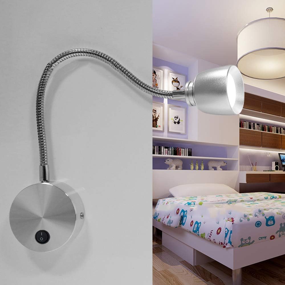 Elastyczne Lampy ścienne Do Czytania, Aluminiowa Lampa ścienna Led O Mocy 3 W Z Włącznikiem Lampa Nocna Nowoczesne światło Na Gęsiej Szyi Lampka Nocna Oświetlenie K, Coolwhite