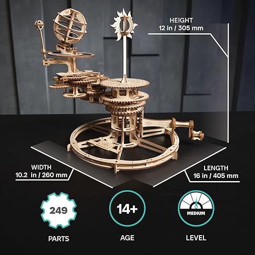 Miniatura 2 de UGEARS Tellurion mecánico 3D rompecabezas planetario sistema solar modelo kit para auto-montaje idea Tierra y Luna rompecabezas 3D madera