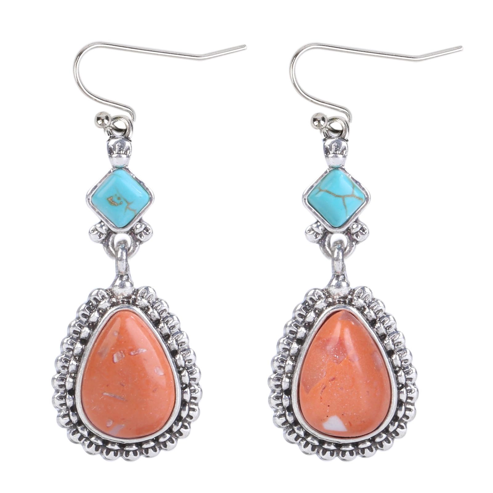 CollocaTurquoise Orange Earrings for women CL15, Zinc, Turquoise
