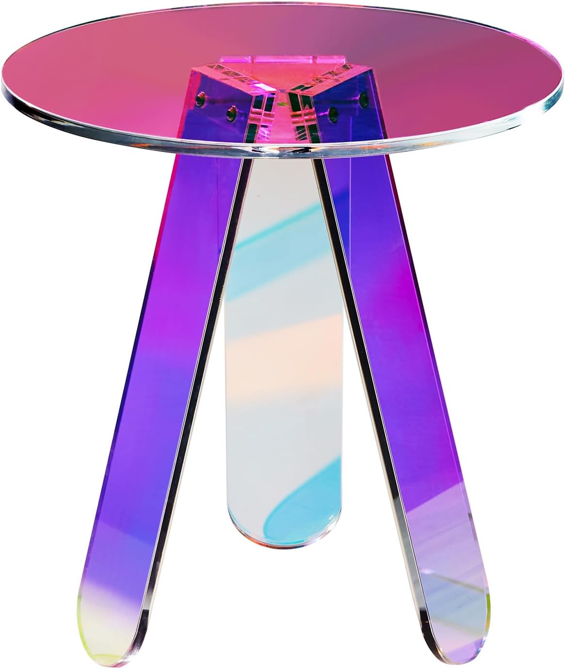 VEVOR Round Iridescent Side Table, Acrylic End Table, Clear Rainbow Acrylic Coffee