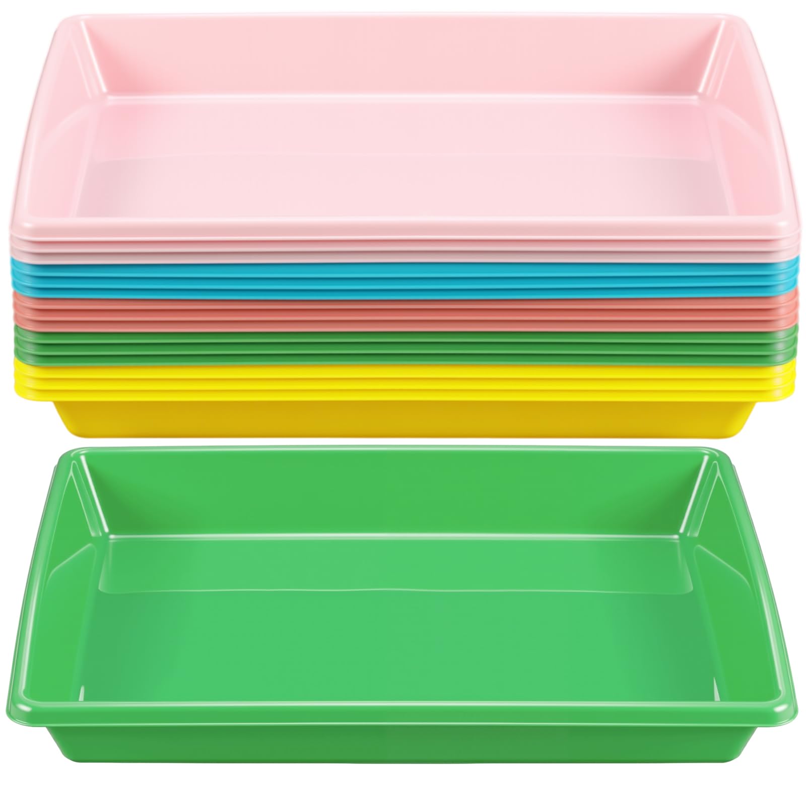 Maitys 15 Pcs Activity Plastic Art Trays 14.57 x 10.63 x 1.77 Inch Large Crafts Organizer Serving Storage Tray for Kids School Classroom DIY Project