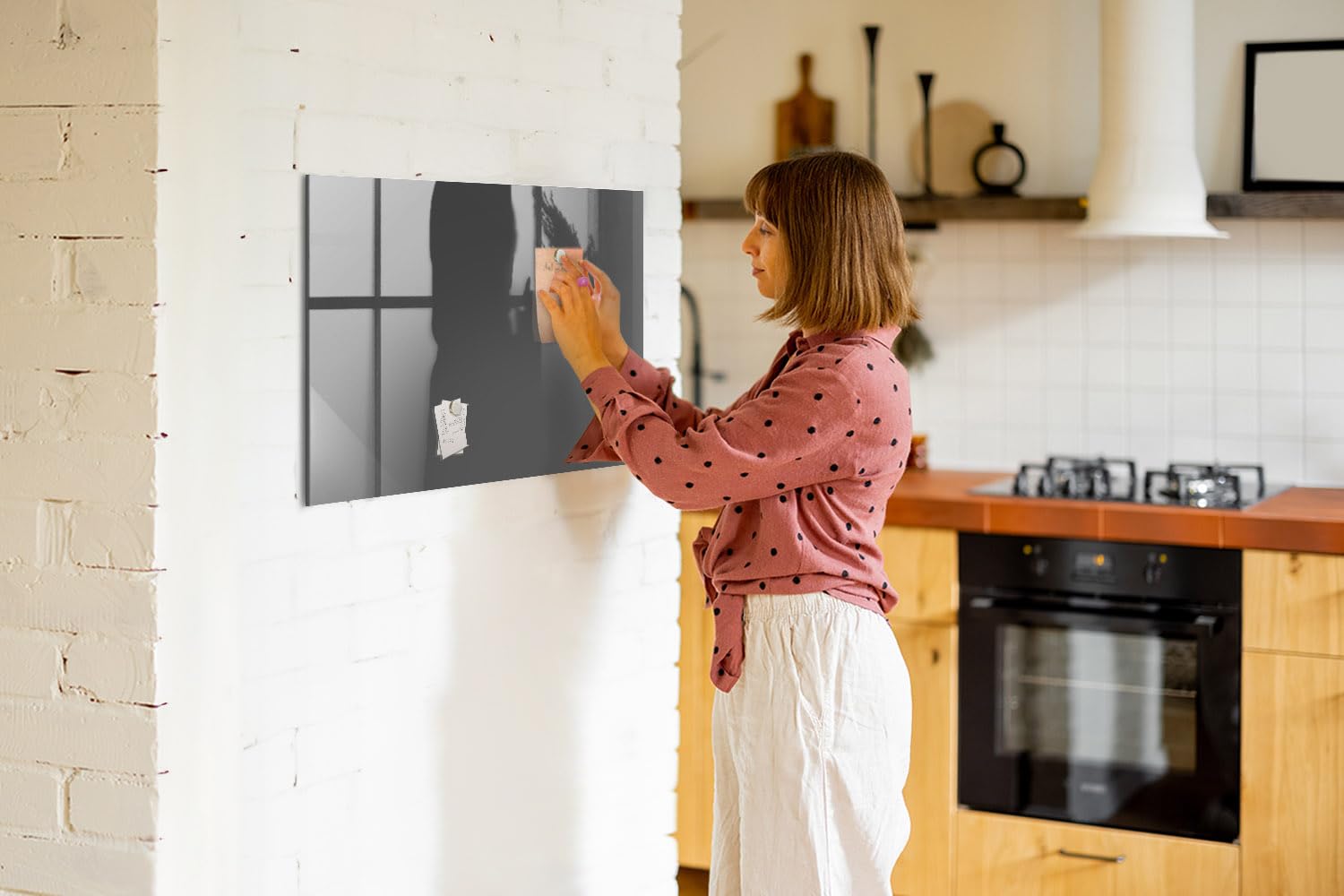 Elegante Glas-Magnettafel magnetisch | Set mit 5 Neodym-Magneten, Marker & Schwamm | Schreibbar, abwischbar & dekorativ | Für Küche, Büro, Homeoffice- 90x60 - Grau