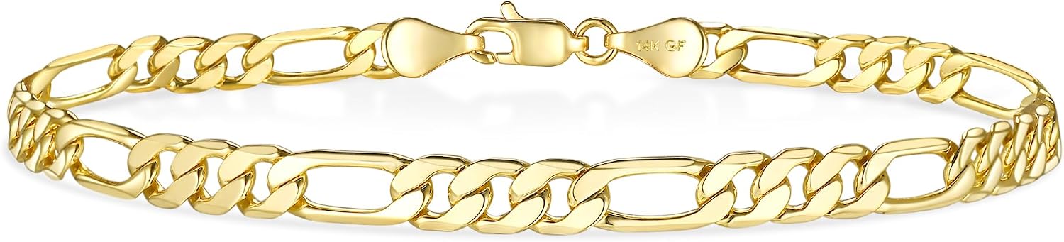 14K Gold Figaro Bracelets for Women & Men 4mm Dainty Diamond-Cut Chain Bracelets for Men Fashion Stackable Hand Chain Gift Waterproof Non-tarnish Jewelry Unisex Lifetime Quality