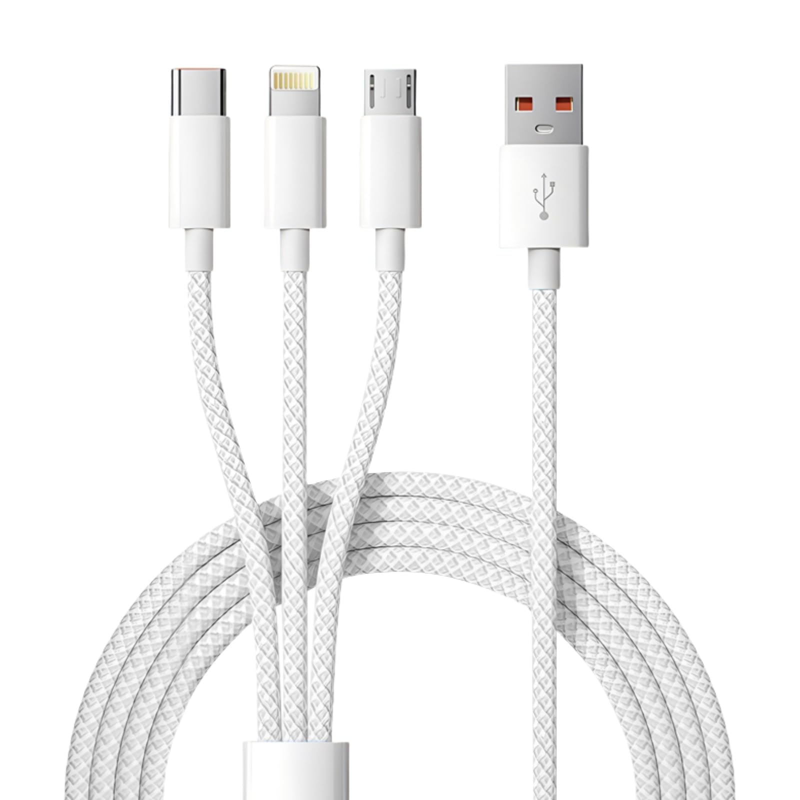 MFi 3 in 1 Charging Cable,Multi Charging Cable 66W Max Fast Charging,Multi Head Charging Cable Compatible with All Type C、Micro USB Android Device And All iOS Devices (3.3FT/1Pack, White/Grey)
