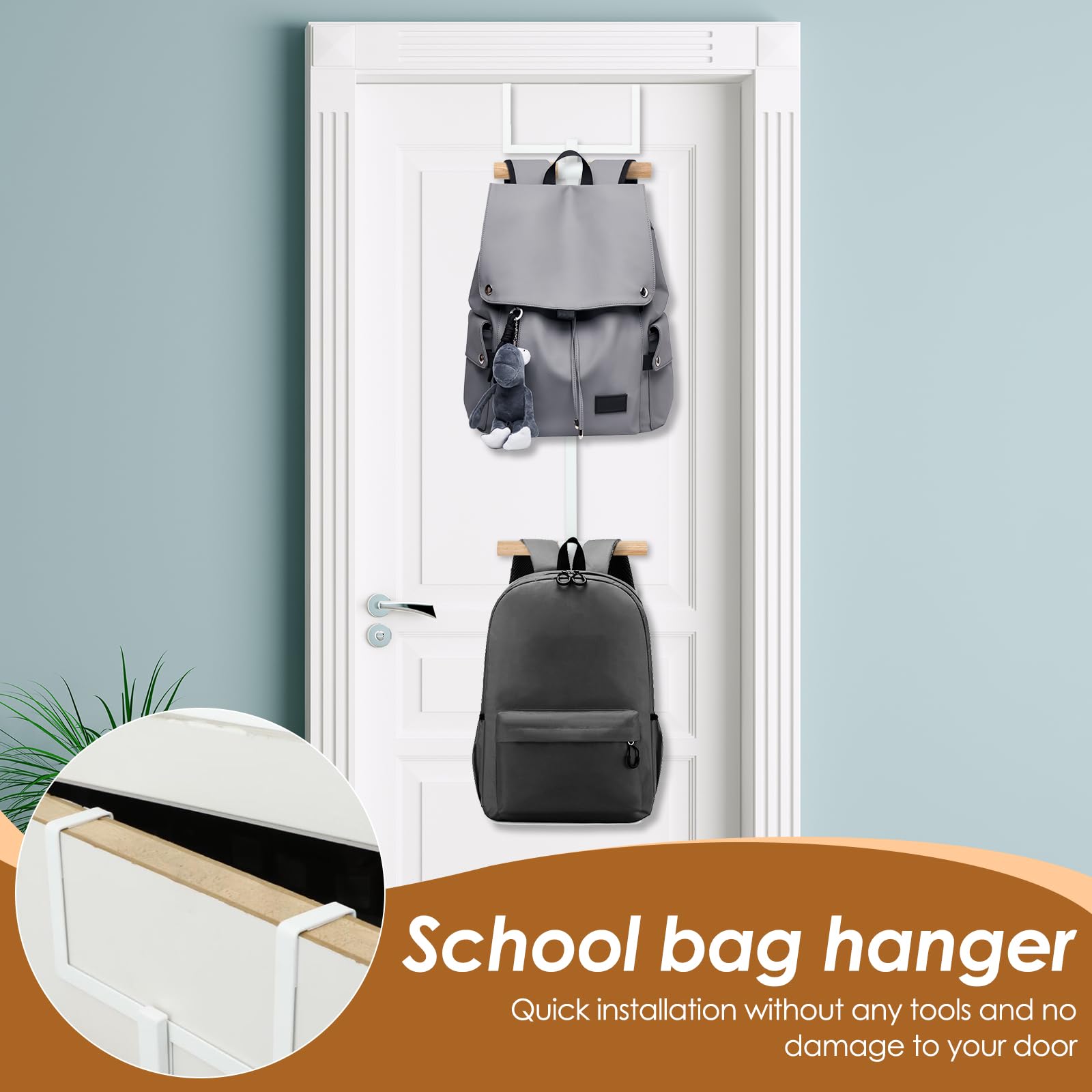 Crochet de porte, facile à installer, polyvalent, support de porte de sac à dos, robuste à deux niveaux pour sac d'école, support de rangement en métal pour votre maison