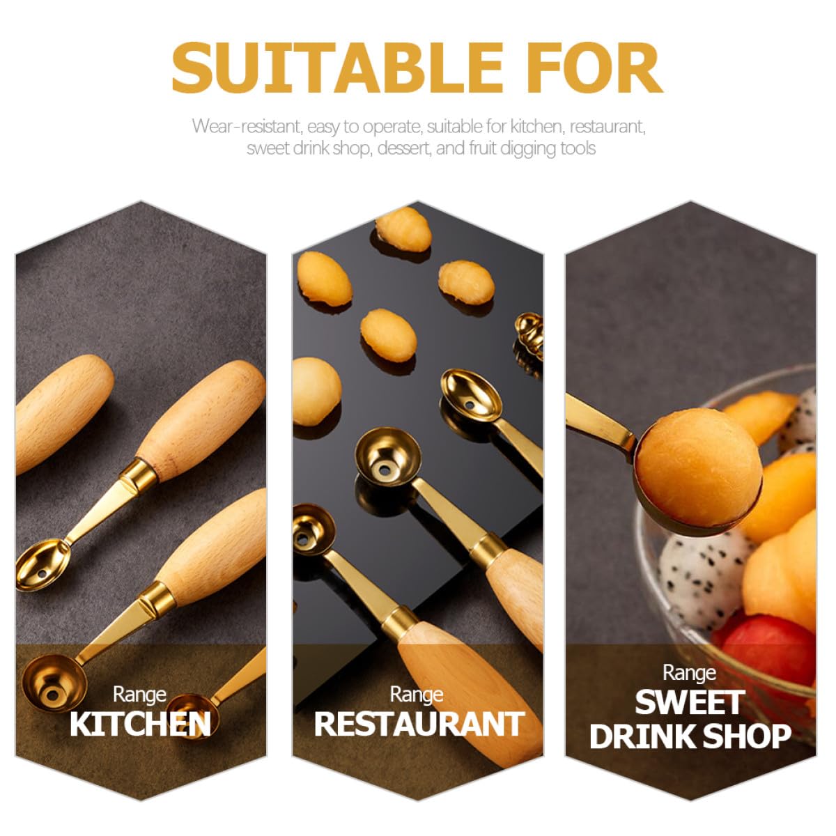 VALICLUD 4 Piezas Cucharas para Bolas de Melón de Acero Inoxidable, Cucharas Redondas para Fruta y Postres, Set Multiusos para Cocina, Cafetería y Restaurante, Utensilios para Sandía