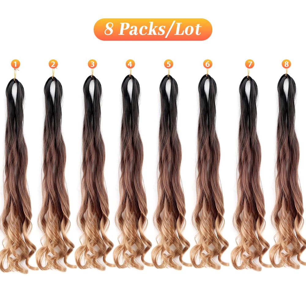 8 Packs Curly Pre Stretched Braiding Hair for Black Women Crochet Braids with Curly Ends for Black Women (12 Inch 1B/30/27#) - Image 3