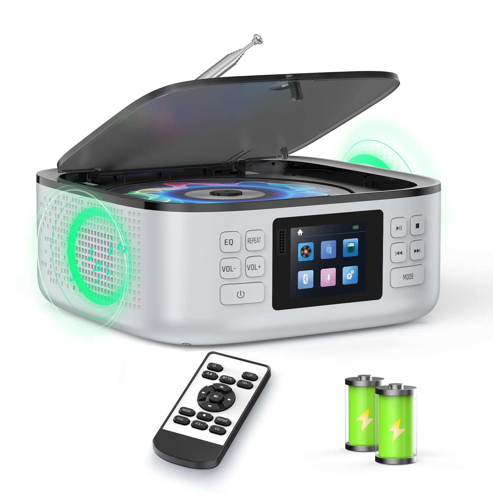 [2026 New] ARAFUNA Lecteur CD Portable pour la Maison, Boombox Rechargeable, Lecteur CD Bluetooth avec Haut-parleurs, Petit Lecteur Radio CD, écran LED Couleur, télécommande, Compatible FM/USB/AUX