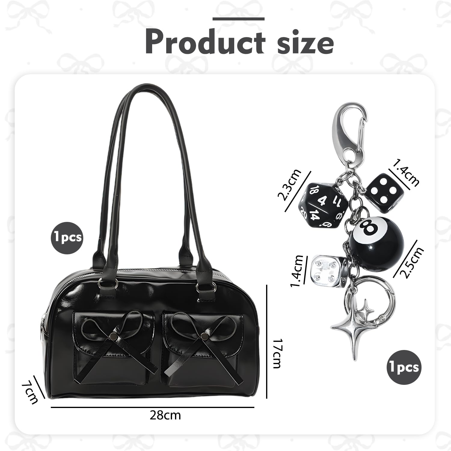 Y2K torebka z kokardką, czarna torebka na ramię dla kobiet, Y2K Punk Style Hobo Bag miękka skóra PU torebka do codziennego użytku