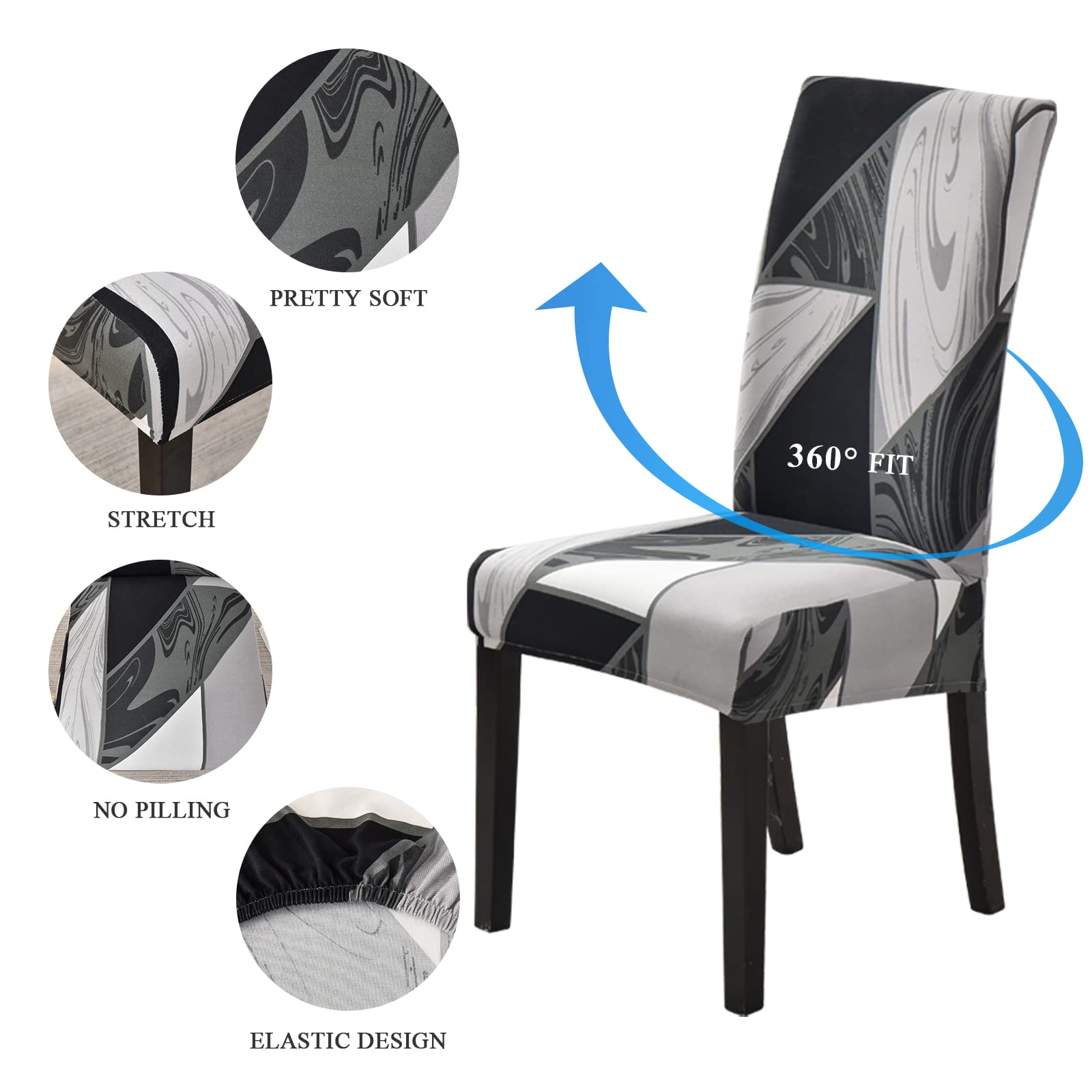 Lydevo Coprisedie con Schienale 6 Pezzi Elasticizzato,Coprisedia per Sala da Pranzo,Fodere Sedie con Schienale Alto Lavabile Rimovibile Universale,Spandex Copertura per Sedia Soggiorno,Geometria Nera