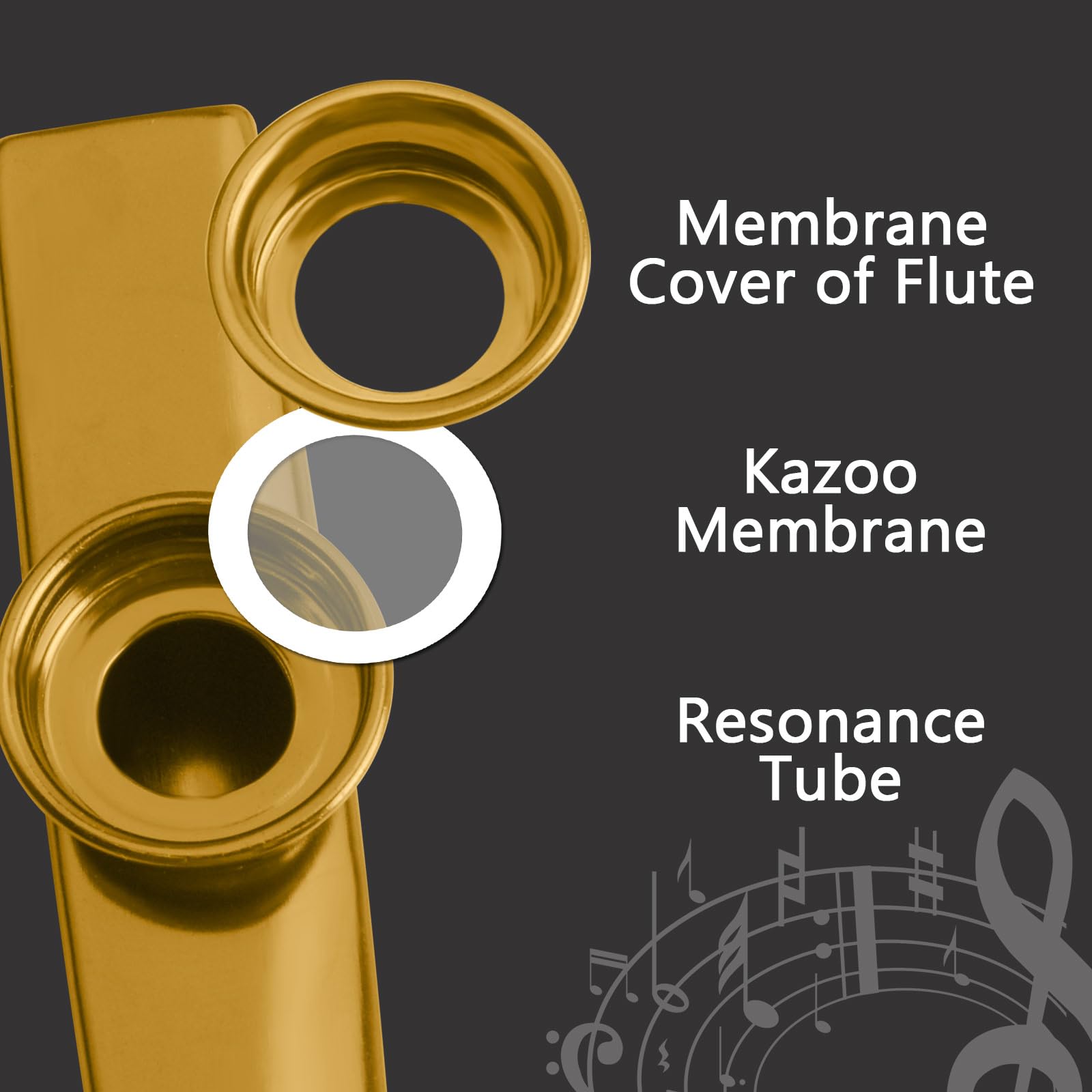 WANDIC Kazoo Alliage d'aluminium doré avec 3 membranes de flûte Diaphragme Bouche Kazoos Instruments de musique avec Boîte-Cadeau Vintage