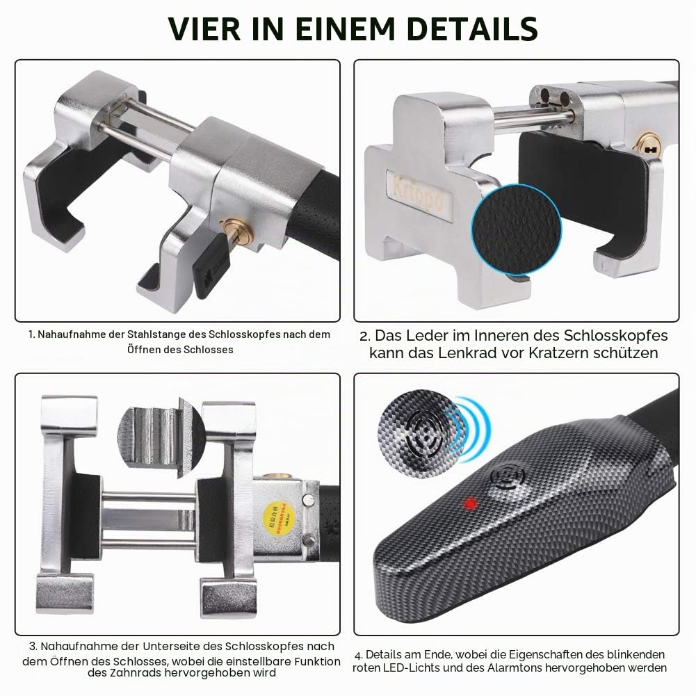 Lenkradkralle mit Alarm Anti-Diebstahl Auto Lenkradschloss Sicherheits Verschluss Einziehbare Schutz T-Lock