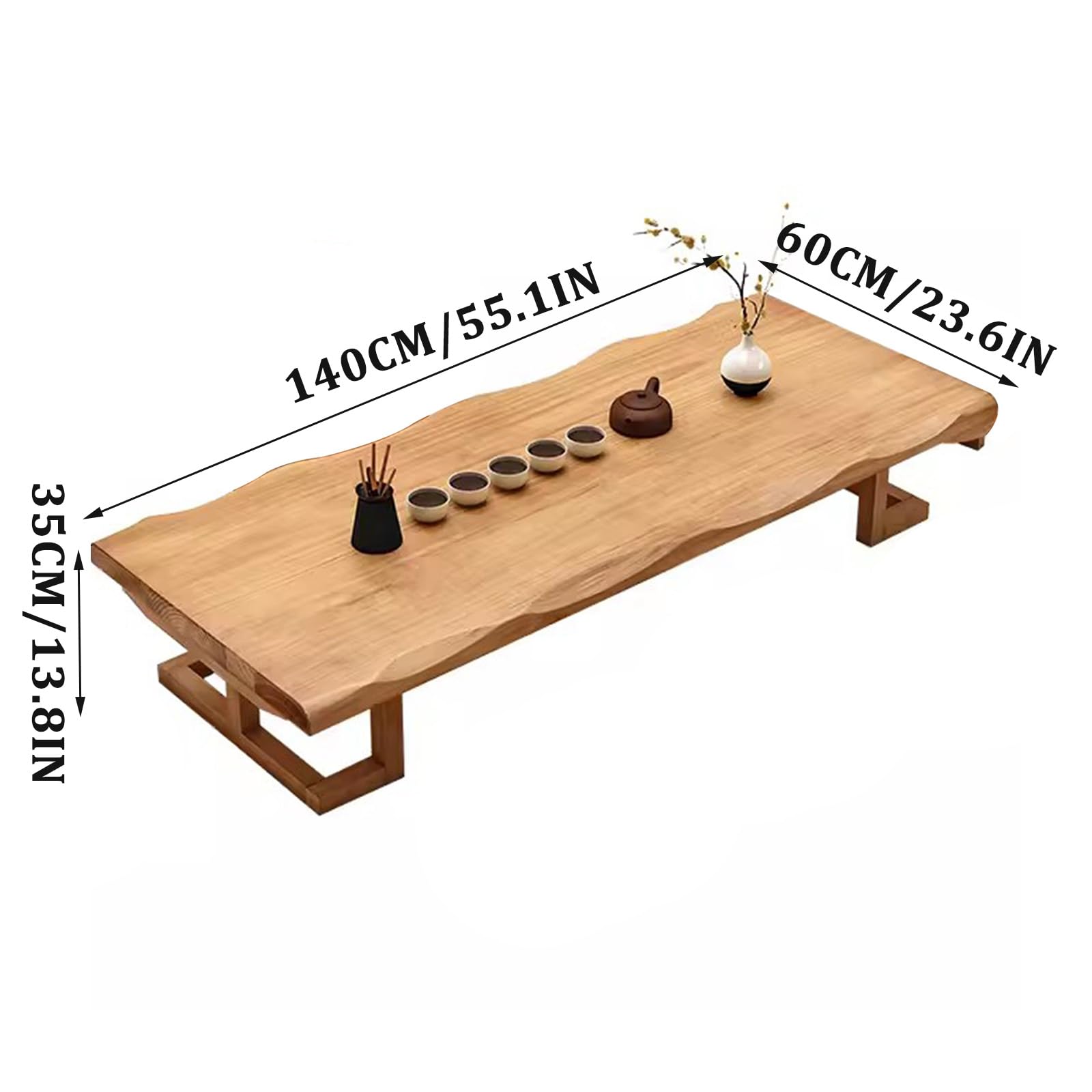 Stolik kawowy z litego drewna w stylu japońskim do siedzenia na podłodze, krzesła i stołki, stół do jadalni lub recepcji, kolor drewna 140x60x35cm