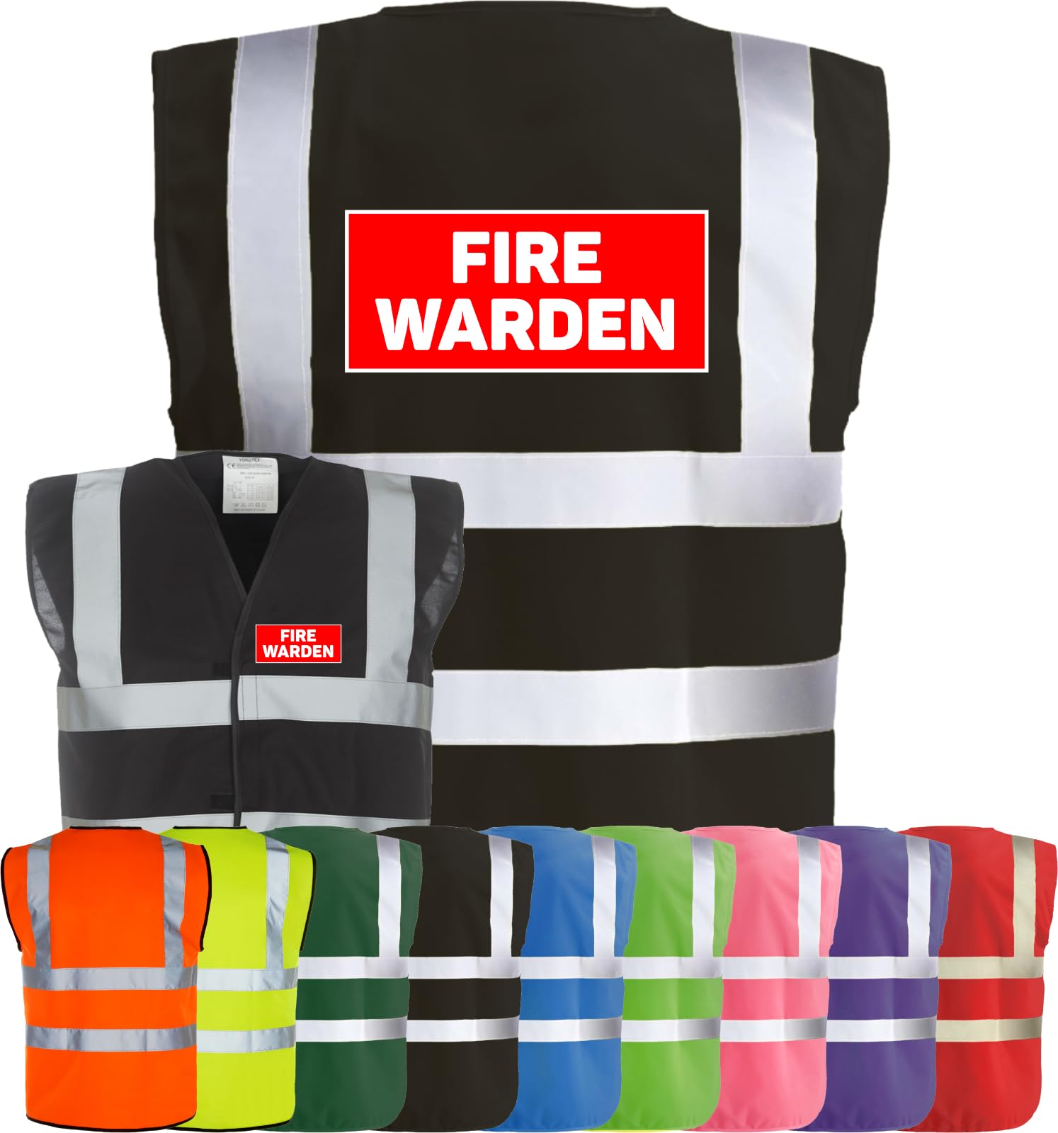 Corporate Togs FIRE WARDEN Printed Vest - High Visibility, Safety Waistcoat Tabard, British Standard CE Marked, Fastening Vest | Protective Safety Wear