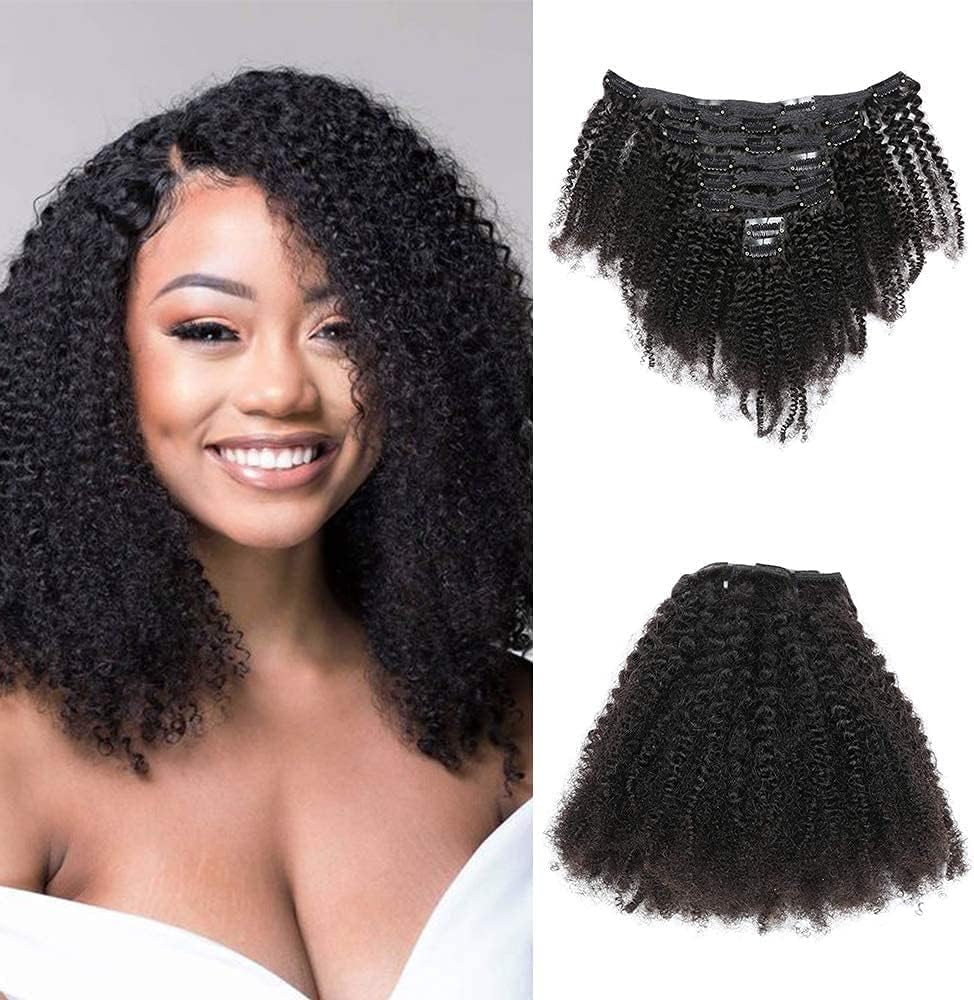 20 Inch Kinky Curly Human Hair Clip in Extensions 8Pcs/Set Afro Kinky Curly Double Wefts For Black Women Natural Color 120 Grams/Set