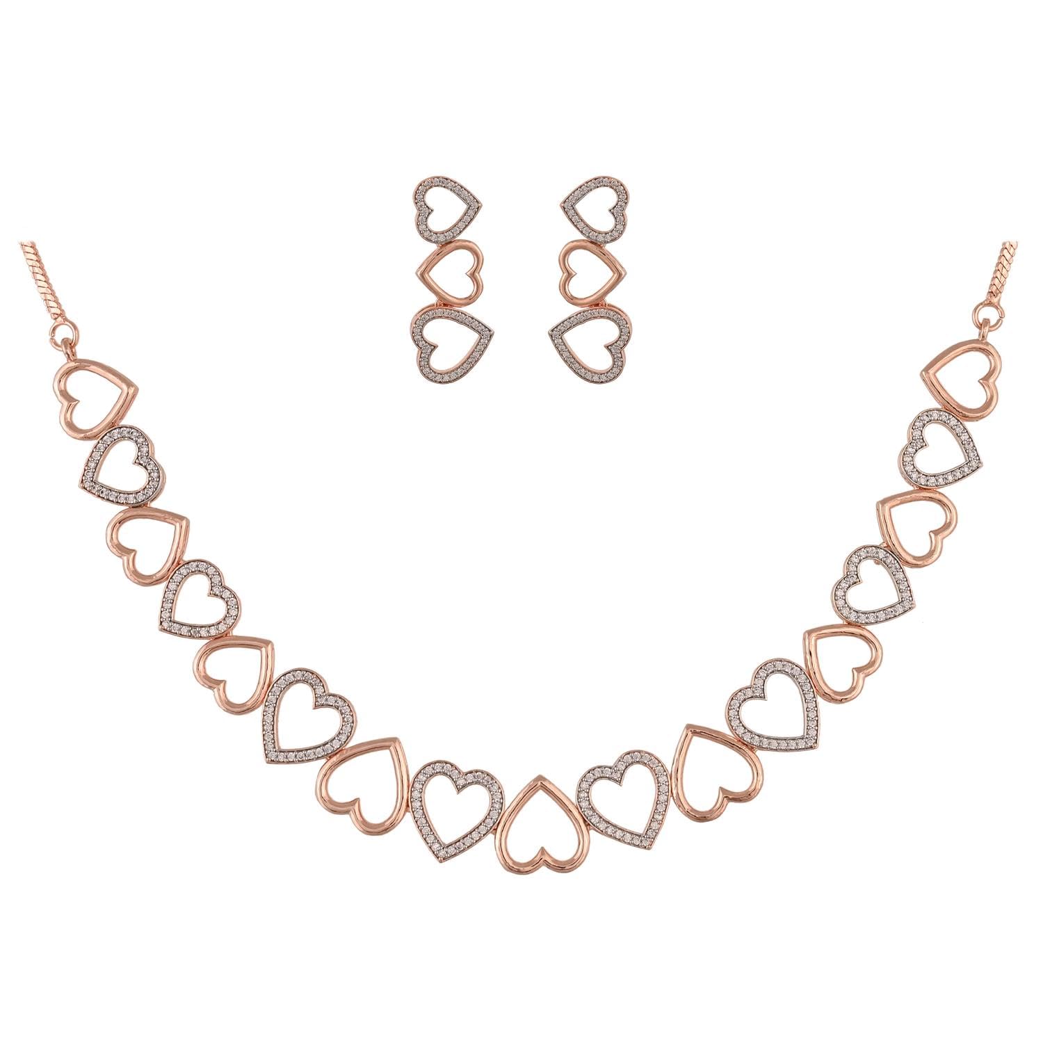 Ratnavali Jewels Brass Rose Gold Silver Plated American Diamond Cubic Zirconia Star Shape Necklace Jewellery Set With Dangler Earrrings For Women/Girls (B0CBMKLLGX) Amazon Price History, Amazon Price Tracker