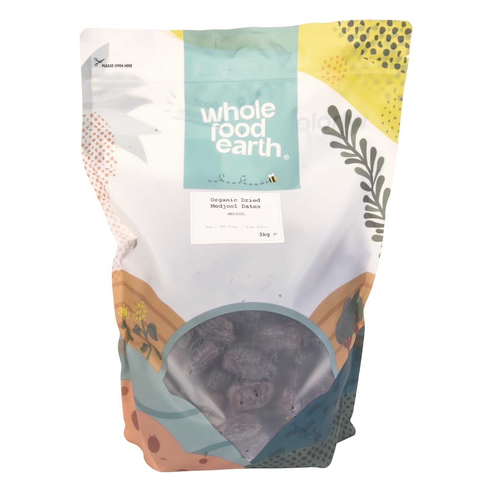 Wholefood Earth Organiczne Suszone Daktyle Medjoul/Medjool, Surowe, bez GMO, Wegańskie, Bogate w Błonnik, Certyfikowane, 3 kg