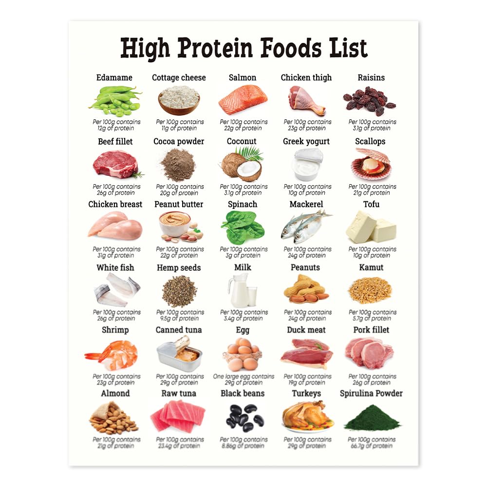 11x14" High Protein Food Reference Poster Unframed, Nutrition Healthy Food List Poster, Rich Protein Wall Art, Patient Education, Healthy Nutritional Eating Guide for Kitchen Decor (High Prootein Foods)