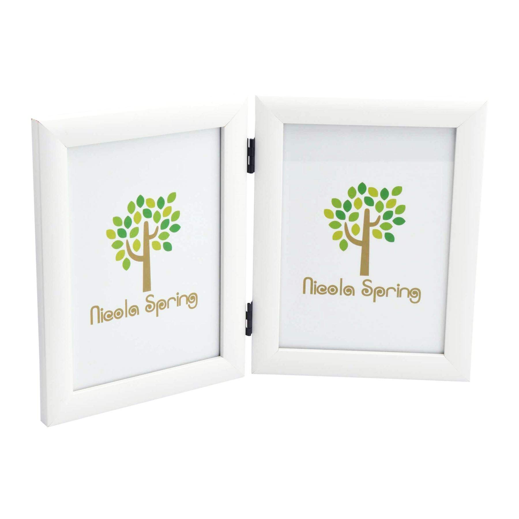 Nicola Spring Folding 2-Photo Frame - Fits Photo Size 5 x 7 (12 x 17cm) - Pack of 1 - White Picture Frame Small Portrait with Stand Freestanding Certificate Display Poster
