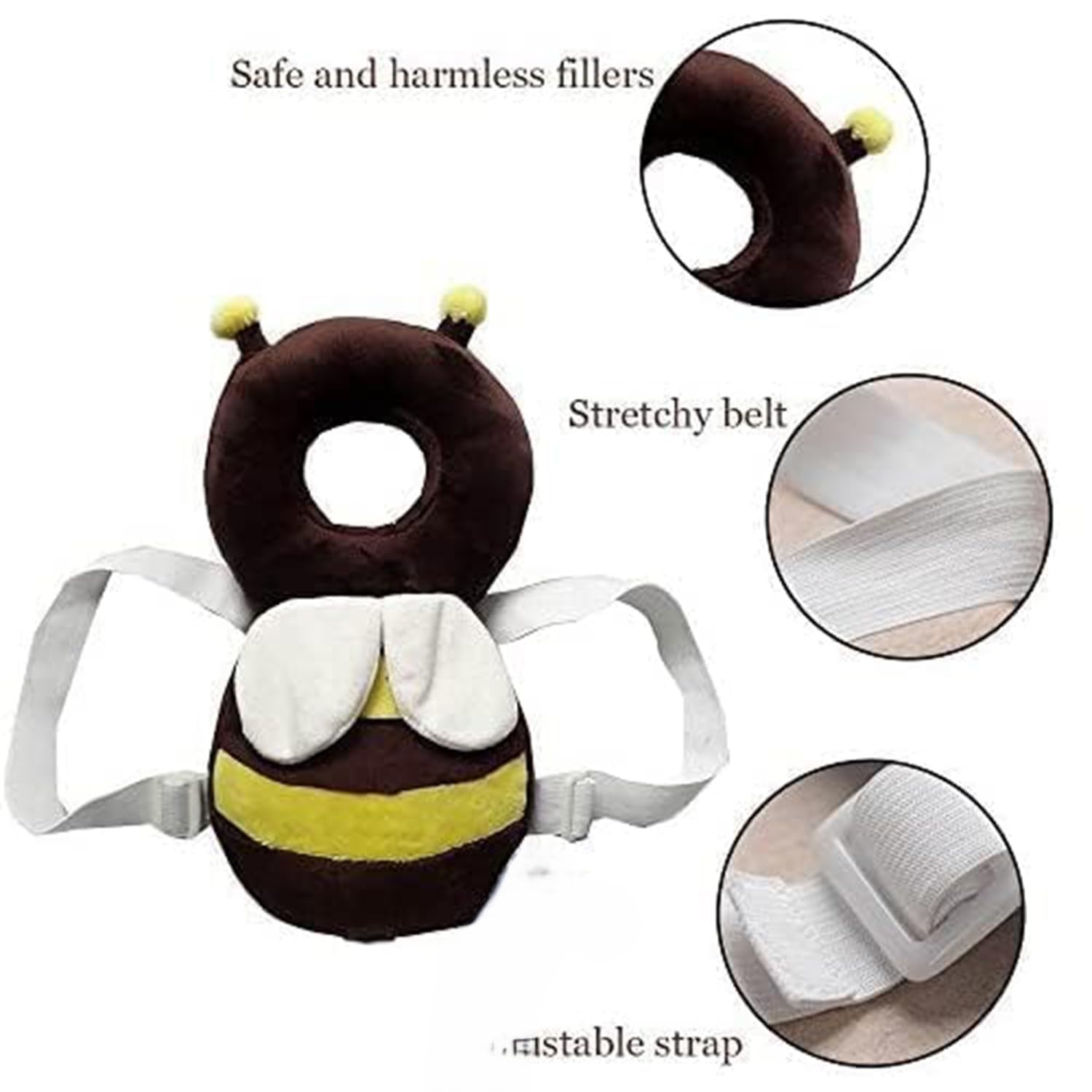KIDVYANSHI Head Protector Cushion Plush Soft Toy Early Learning Toy Fall Protection Helmet Baby Head Protector Child Adjustable Shoulder Strap (Head Protector)(Brown) - Image 2 thumbnail