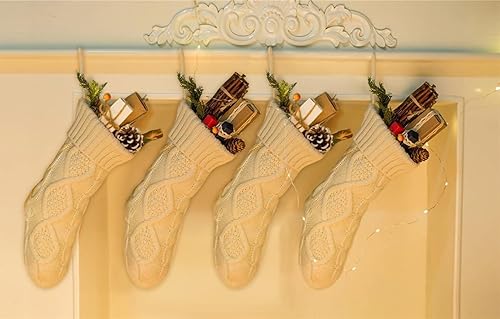 Miniatura 5 de Paquete de 3 medias de Navidad, 14 pulgadas, calcetines de punto trenzado, regalos y decoración para vacaciones familiares, decoración de fiesta de