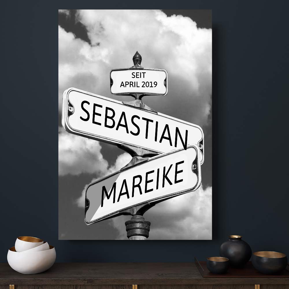 Deutsam Individuelle Leinwand Wolken mit eigenem Namen Wohndeko Bild Geschenkidee für Freund oder Freundin Geschenk zum Valentinstag für Sie und Ihn