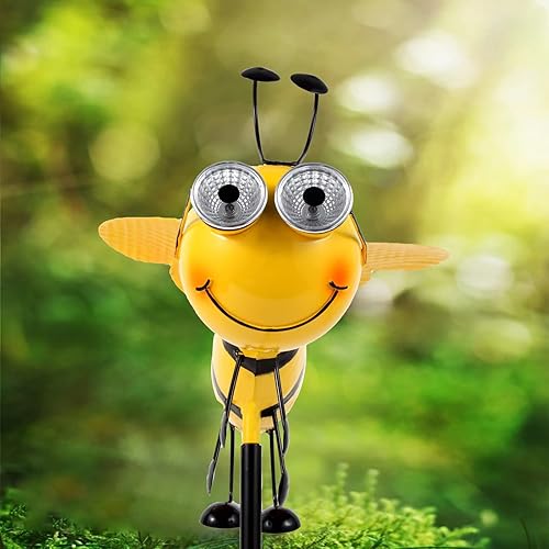 Miniatura 6 de Canabear Abeja de metal con ojos de luz solar, decoración de jardín de abeja, estacas decorativas de jardín para jardín, césped, valla, patio