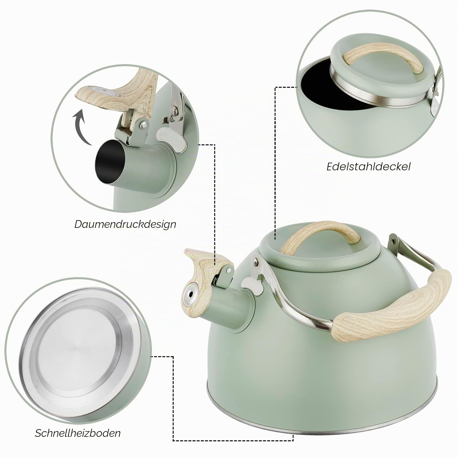 Pfeifkessel für Induktionsherde, 3 l, Edelstahl, Flötenkessel aus Edelstahl, für Gasherde, Induktion und Elektroherde
